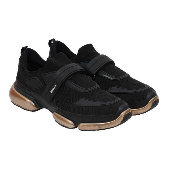 Prada Mens Cloudbust Sneakers Size US 7 UK 6 Black Gold Nylon Strap Trainers - Picture 1 of 11